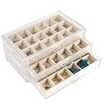 Nwvuop Clear Acrylic Jewellery Box Jewellery Organiser with 3 Drawers for Women Jewelry Storage Box for Rings Earrings Necklaces Beige