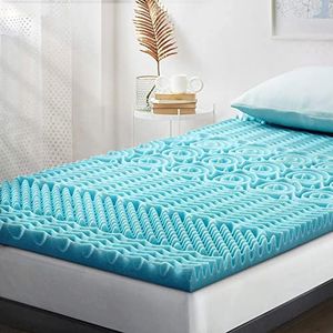 Mona Bedding Single Memory Foam Mattress Topper 7 Zone Cool Gel Bed Mattress Protector Pad with Removable Bamboo Cover Breathable Underlay Mat 5CM Thickness S Size 190cm x 90cm