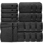 Casabella Luxury Bath Towel Set- 10 Piece Towels for Bathroom 100% Cotton-2 Bath Towels, 2 Hand Towels, 4 Face cloth & 2 Body Wash Gloves Highly Absorbent Hotel Quality Towel Bale Set Black