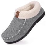 VeraCosy Women's Moccasin Slippers Warm Comfy Wool-felt Memory Foam Indoor House Shoes Grey, 5 UK