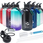 BOGI 64 oz Water Bottle Stainless Steel, 2l Water Bottle with Straw Double Wall Vacuum Insulated Water Bottles with 3 Lids & Paracord Handle Wide Mouth Metal Water Bottle Leak Proof Keeps Hot and Cold