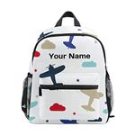 AUUXVA Custom Kids Backpack for Girls Boys, Toddler Casual Daypack Backpacks, Personalized with Kid's Name School Bag, Cartoon Airplane, 10 x 4 x 12 in, Daypack Backpacks