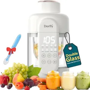 Dorfly Baby Food Maker Glass Steamer and Blender 12oz Glass Reservoior &Bowl Non Plastic Food Processor One Step Food Blender with Stainless Stell Blades Puree Machine for Baby with Recipe Timer