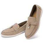 Celbreez Flats Loafers Comfortable Loafers for Women Round Toe Suede Lightweight Slip-on Moccasins Shoes Classic Casual Driving Penny Loafers, Apricot, 8.5