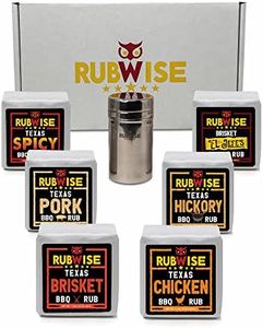 RubWise Texas Style BBQ Rub Gift Set (6 x 1 lb bags) | Meat Dry Rub Spices and Seasoning Sets Variety Pack | Smoking & Grilling Gifts for Men | Brisket Rub, Chicken, Pork, Hickory, Spicy, El Jefe | Shaker Included