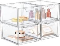 SpaceHacks 4 Pack Stackable Makeup Organizer and Storage, Acrylic Organizers，Clear Plastic Storage Drawer with Handles for Vanity, Undersink, Kitchen Cabinets, Pantry