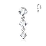 BodyJewelryOnline Belly Button Ring Reverse Design with Three Prong Set Round CZ Vertical Drop