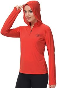 BASSDASH Women’s UPF 50+ Performance Hoodie Long Sleeve UV Fishing Hiking Shirt Coral Red