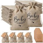 Fumete 50 Sets Baby Shower Party Favors Baby in Bloom Mini Seed Packet Favors Wildflower Design Tag Kraft Thank You Cards Seed Sack Seed Organizer Burlap Bag and Twine for Gender Reveal (No Seeds)