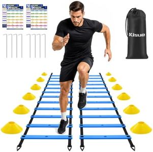 KJSUE Agility Ladder, Speed and Agility Training Equipment Set, 2 pcs 20FT 12 Adjustable Rungs Speed Ladder for Soccer Football Basketball Training, 12 Cones,1 Carry Bag, 8 Stakes (Blue)