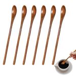 Long Handled Teaspoons, Natural Small Wooden Spoons Long Wooden Stirring Spoon for Honey Coffee Tea Drinks (6)