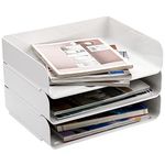 Okllen 3 Pack Stackable Desktop Letter Tray, 3 Tier Paper Document Tray Organizer, White Plastic Desk File Rack for A4 Paper, Magazine, Receipts, Office Supplies