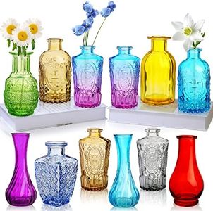 Set di 12 vasi in vetro colorato, piccoli vasi vintage per boccioli, mini vaso decorativo vintage per centrotavola, ufficio, giardino, casa, festa di nozze