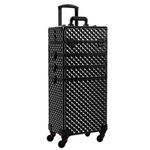 SHAMAX® Professional Rolling Makeup Train Case Trolley, Cosmetic Vanity Trolley, Travel Case with Key Lockable Artist Hairdressing/Maekup Artist/Nail Artist, 360° (4) Wheels(All Black) (4 in 1)