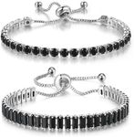 Tennis Bracelets for Women White Gold Plated Diamond AAA+ Cubic Zirconia CZ Dainty Classic Adjustable Slider Bracelet Silver Fashion Jewelry Wedding Gift, 5.5~9.0 inch, Silver, black cubic zirconia