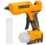 INGCO CGGLI1201 18W Cordless Lithium-ion 12V DC Manual Glue Gun with 3 Hot Melt Sticks Hand Powered Without Battery & Charger for Crafting DIY Home Projects Repairs (Pack of 1, Yellow & Black)