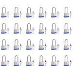 Keyed Alike Laminated Steel Padlocks, (40mm) Wide, 24 Pack Long Shackle Padlock, Blue Hoop, for Gym Locker & StorageUnit or More