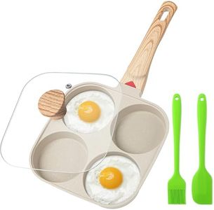 MyLifeUNIT Egg Pan, 4-Cup Egg Frying Pan with Lid, Nonstick Aluminium Alloy Egg Cooker for Breakfast, Pancake, Burger, Sandwiches, Suitable for Gas Stove & Induction Cookware (White)