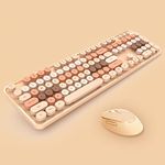 2.4G Full-Size Wireless Keyboard and Mouse Combo, Multi-Color Typewriter Style Round Keycap, Cute Candy Colors, Compatible with Notebook, PC (104 Keys,Milk Tea)