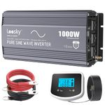 Pure Sine Wave 1000 Watt Power Inverter DC 12V to AC 110V 120V with 3 AC Sockets Dual 4.8A USB Ports & Digital LCD Display Remote Controller LEESKY