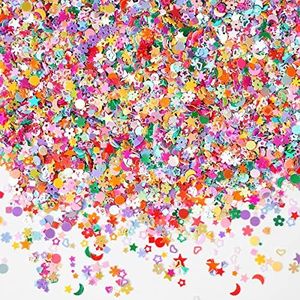 Wankko Multicolor Manicure Glitter Confetti 3.6oz/100g, Mixed Shapes Size 2-10mm for Party Decoration, DIY Crafts, Premium Nail Art Etc