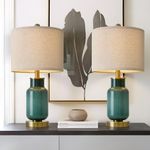 USumkky 21.25" Table Lamp Set of 2 Modern Lamp for Living Room Glass Nightstand Lamp for bedrooms,Desk,Farmhouse (Green)