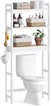 SONGMICS Over The Toilet Storage, 3-Tier Over Toilet Bathroom Organizer with Adjustable Shelf, Fit Most Toilets, Space-Saving, Cloud White and Natural Beige UBTS001W02