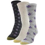 Gold Toe Women's Floral Dress Crew Socks, 3 Pairs, Grey Oatmeal/Black, Shoe Size: 6-9 (Pack of 3)