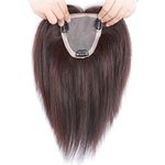 Clip on Mono Human Hair Toppers for Women with Thinning Hair, 4" x 4.7" Hand Made Hairpieces Topper, 12" Natural Black