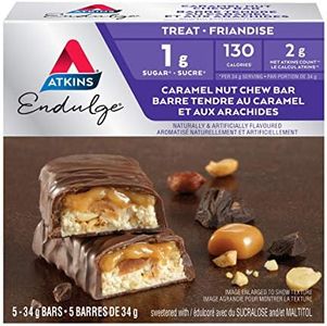 Atkins Endulge Bars - Caramel Nut Chew, Low Sugar, Keto Friendly, High Fibre, 1g Sugar, 2g Carbs, 5ct