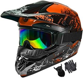 Dirt Bike Helmets Youth Motocross Helmet Fashion Adult Motorcycle Helmet Off-Road Moutain Bike Helmet DOT Approved 4Pcs Set (Orange, Large)