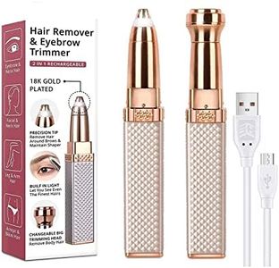 NUREV ENTERPRISE 2-in-1 Eyebrow Trimmer for Women | Rechargeable Facial Hair Remover with Replaceable Heads, Painless Epilator for Eyebrows, Upper Lips & Nose Hair | with Indicator Lights (Rose Gold)