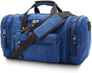 Fsiomo Canvas Duffle Bag for Travel Expandable Overnight Weekender Travel Bag for Men 50L(Blue)