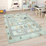 Paco Home Kids Rug Children's Room Play Mat Baby Mat Car Play Mat Play Rug, Size:80x150 cm, Colour:Turquoise