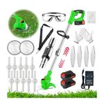 Garden Strimmer Cordless Electric Metal Blade Strimmer Grass Trimmers with 24V ×2 Lithium Battery Fast Charger and Three Kinds Spare Blades for Garden Clearing Weeds Flower Trees