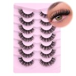 Eyelashes Natural Look Lashes Wispy D Curl False Eyelashes Cat Eye Fake Lashe Strips 7 Pairs Clear Band Lashes Fluffy False Lashes Pack by Mavphnee