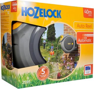 Hozelock 40m Auto Reel with 7.5m Expanding Hose – Easy Install, Grey