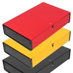 [Pack of 3] Foolscap Lock Spring Box Files 70mm Document A4 Paper Storage Folder [RED Yellow Black Mix]