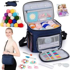 Aeelike Crochet Kit for Beginners, Complete Beginners Crochet Kit for Adults Including Two Tpyes of Crochet Hooks, 1693 Yards Yarn, Portable Yarn Bag, Instruction & Crocheting Accessories, Navy