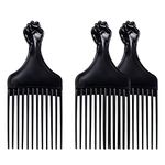 Afro Hair Pick, 3 Pack 17*7cm Plastic Wide Hair Pick Comb Hair Styling Unisex (Back)