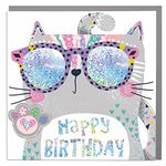 Lola Design - Birthday Cards for Kids - Fun Cat Design, Children's Birthday Card - Blank Card with Grey Envelope - Designed and Printed in the UK - 150mm x 150mm