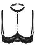 iiniim Womens Lingerie Sheer Lace Floral 1/4 Cups Push Up Bra Plus Size Unlined Brassiere 2# Black M