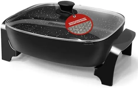 Elite Gourmet EG6203 Extra Deep 16"x13"x3.2" (10.5Qt.), Pour Spout, Dishwasher Safe, Marbled Non-stick Electric Skillet with Vented Glass Lid, Adjustable Temperature, Black