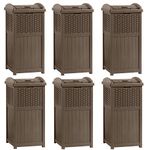 Suncast Trash Hideaway 33 Gallon Resin Wicker Outdoor Garbage Container (6 Pack)