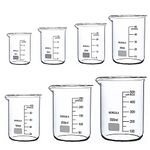 MANIKARN Borosilicate Glass Beaker 5ml 10ml 25ml 50ml 100ml 250ml 500ml (Set of 7 Piece) Beakers for laboratory