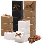 SOUJOY 30 Pack Gift Box with Lid, Recycled Paper Empty Box with 50 Ribbons, 4.7" x 4.7" x 3.5" Small Decorative Wrapping Gifts Box for Thanksgiving, Birthday, Wedding, Party