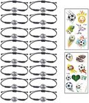 GVSAVY 16 Pieces Football Bracelets with 2 Pieces Football Tattoo Stickers, Handwoven Alloy Bracelet, Adjustable Football Charms, Cute Party Accessories, Suitable for Gathering, Party(Black)