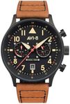 AVI-8 Mens 43.5mm Hawker Hurricane Carey Dual Time Debden Japanese Quartz Pilot Watch with Leather Strap AV-4088-03