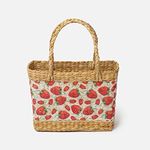 Habere India-All the Cultures Fabricating India Picnic Rectangular Baskets | Lunch Carrier Bag | Cane Or Jute Basket | Basket for Gifting | Wicker Tote Bag (Strawberry - L33 x W10 x H24 cm)