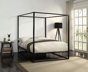 SlumberWorx ASHWELL MODERN FOUR 4 POSTER BLACK METAL BED FRAME - SINGLE/SMALL DOUBLE/DOUBLE/KING SIZE WITH MATTRESS OPTIONS (No Mattress, Small Double)